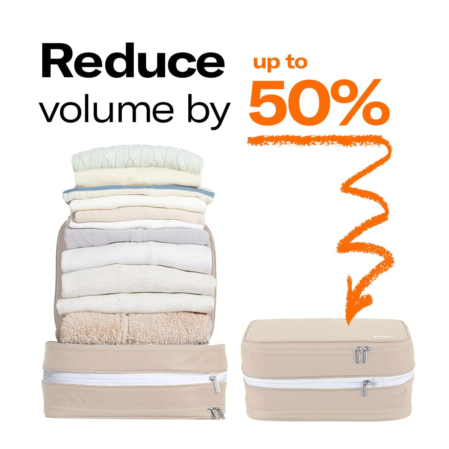 Branden Compression Packing Cube, X-Large, Sandbeige | Travel Essentials l Luggage Organizer l Self Compression Organizer for Travel l Overnight Trip, Road Trip, Beach, Cruise