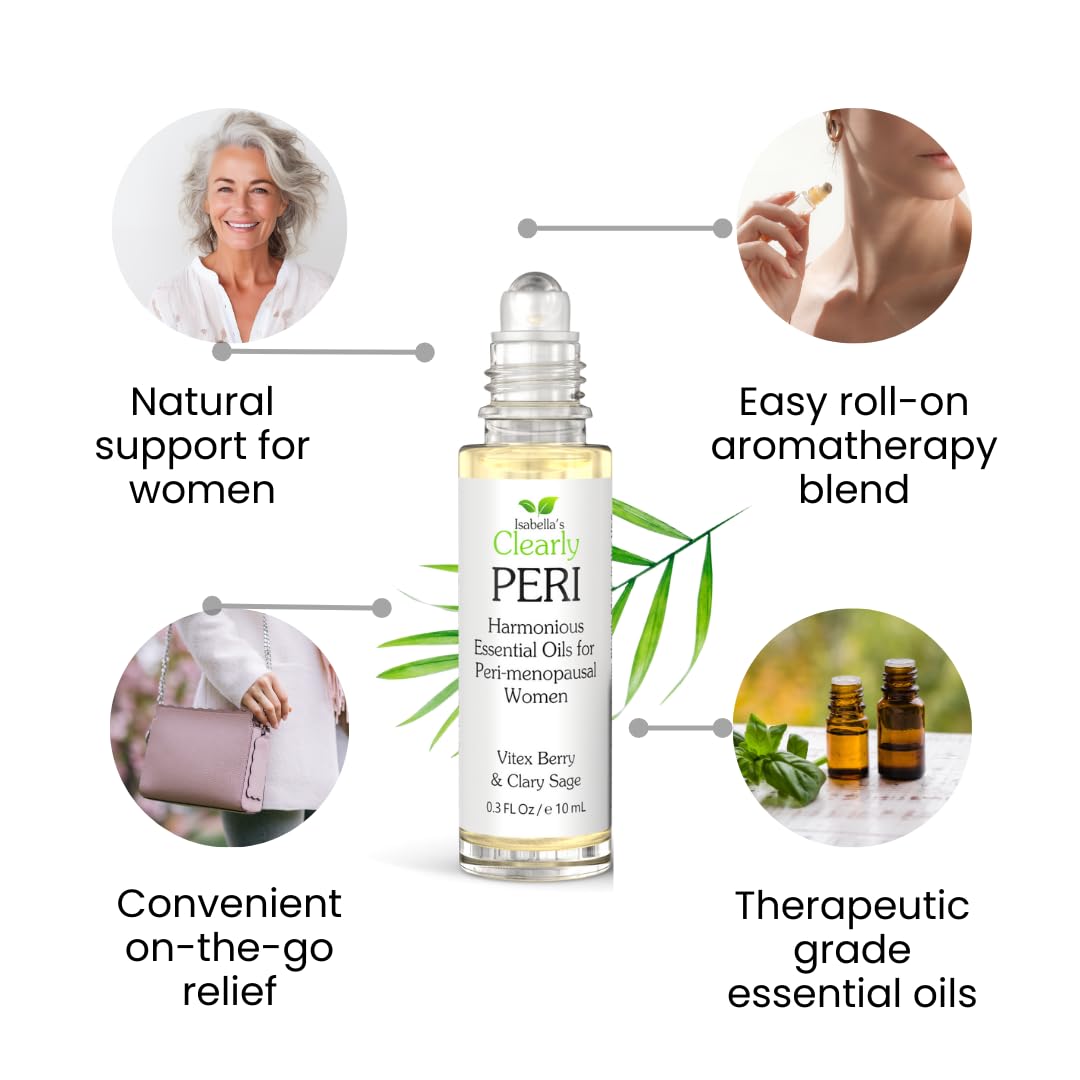 PERI Essential Oil Roll-On for Women | Natural Aromatherapy Blend for Balance, Mood, Drive and Energy with Vitex Berry, Clary Sage, Geranium, Neroli, Orange, and Jojoba
