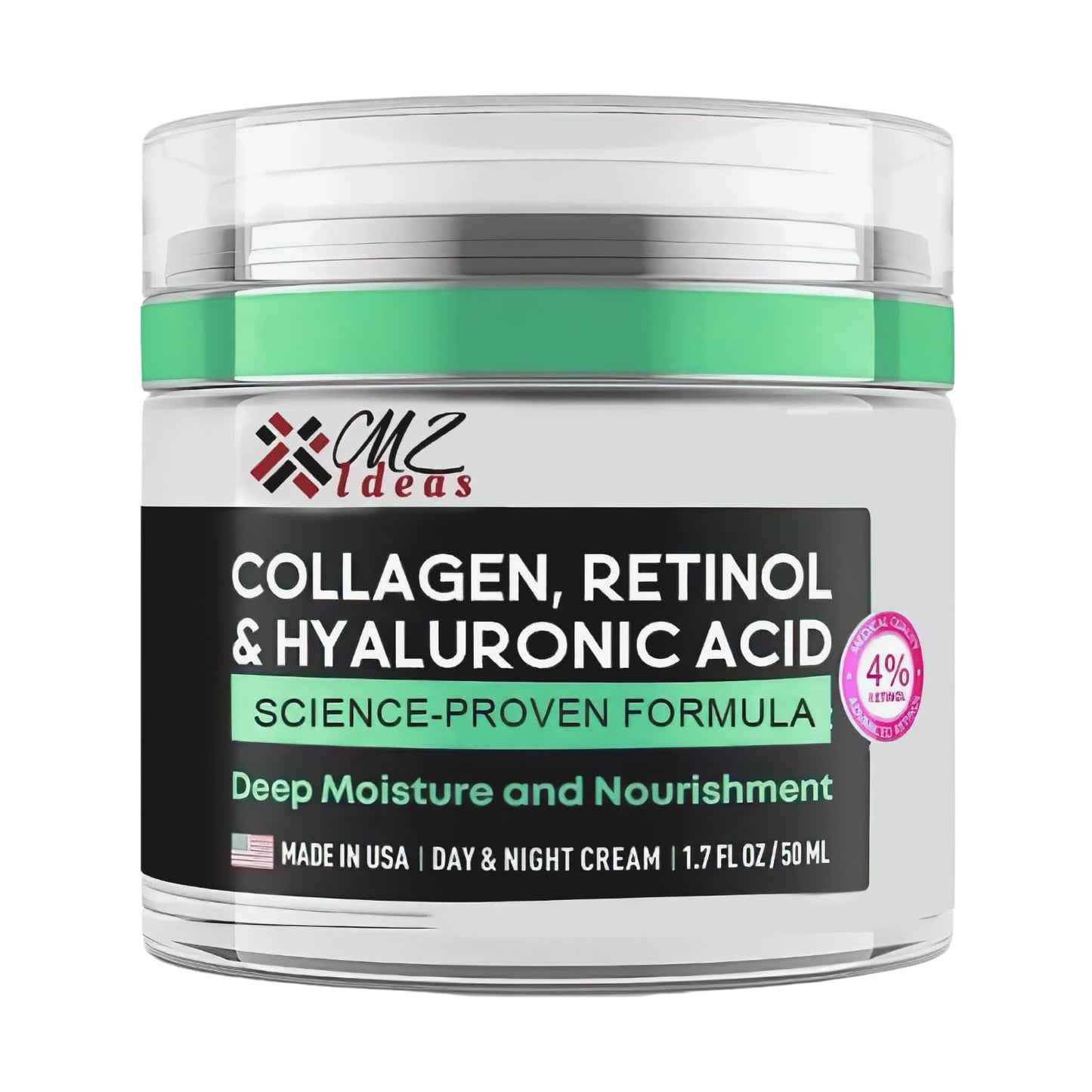 Collagen Retinol & Hyaluronic Acid Face Cream – Anti-Aging Wrinkle Repair Moisturizer for Face, Neck & Décolleté – Deep Hydration & Firming – Made in USA – 1.7 fl oz