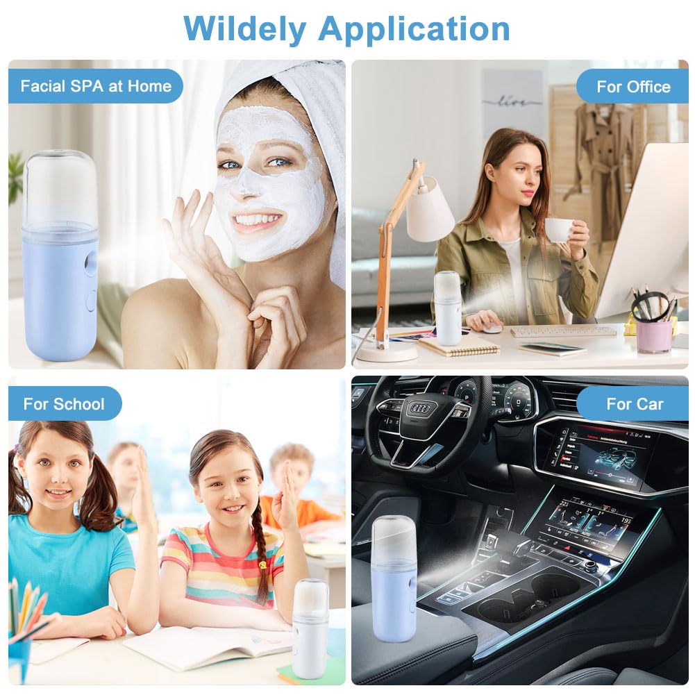 2PCS Portable Nano Face Mister, Abnaok Facial Steamer, USB Rechargeable Cool Mist Sprayer, 30ml Visual Water Tank, Nano Mister for Eyelash Extensions, Facial Deep Cleaning, Makeup