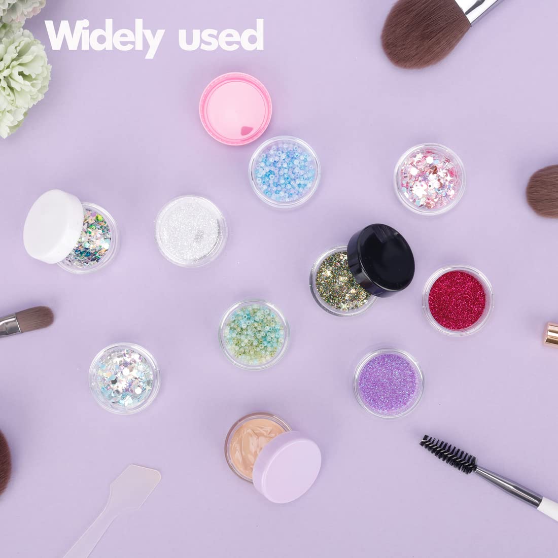 3 Gram Sample Containers With Lids, 25 Count Clear Jars, Empty Lip Balm, Mini Cosmetic Makeup Travel With Labels, Mini Disposable Spatulas