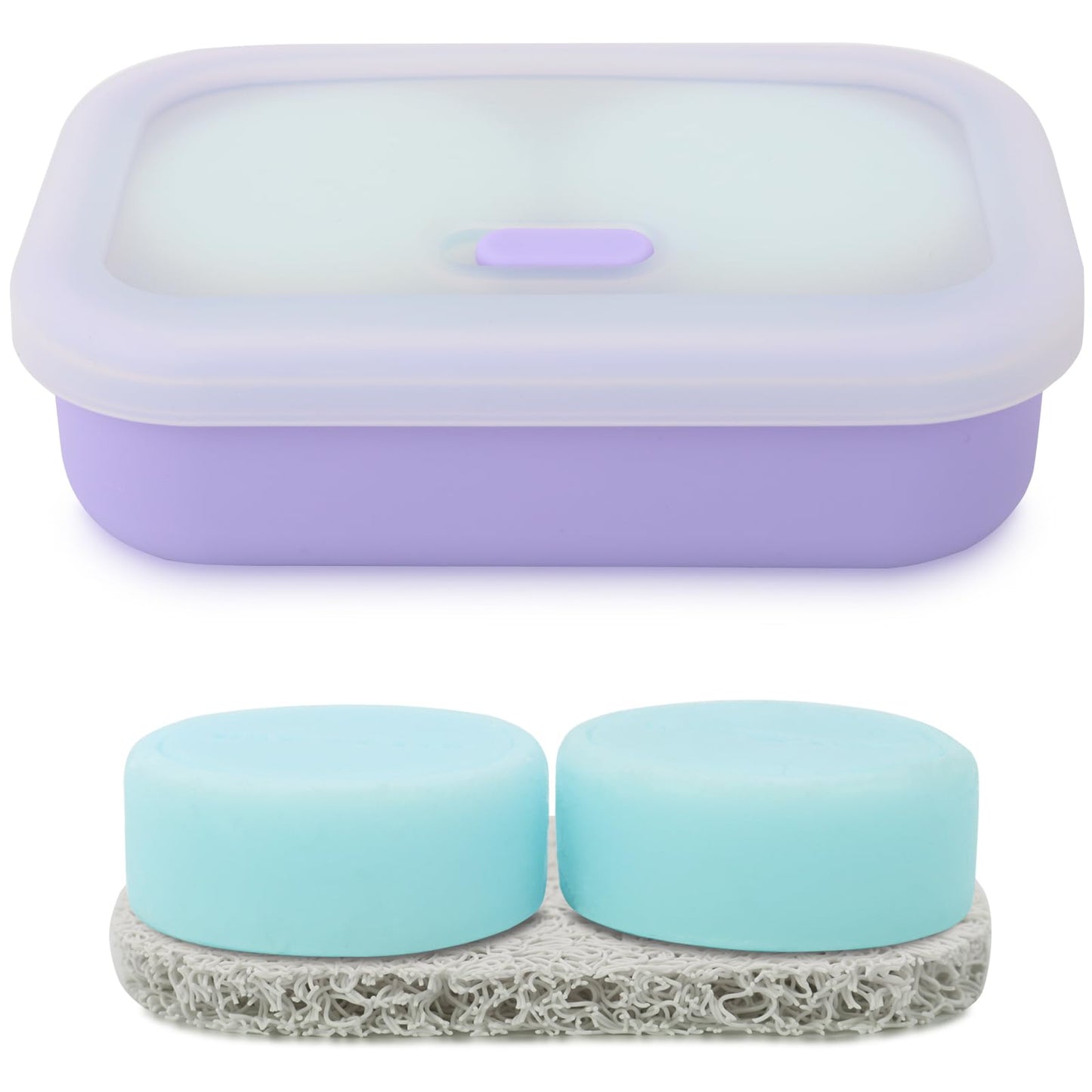 Leak Proof Travel Soap Case,Solid Shampoo Bar Holder, Silicone Soap Container with Draining Layer, Portable Bar Soap Holder for Bathroom, Camping, Gym, Easy to Clean (Purple, Large)