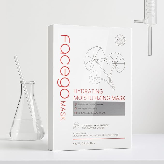 Collagen Face Mask - Hydrating & Moisturizing Sheet Mask with Natural Centella Asiatica for Soothing Skincare, Deeply Nourishing Dry Skin 4-Count