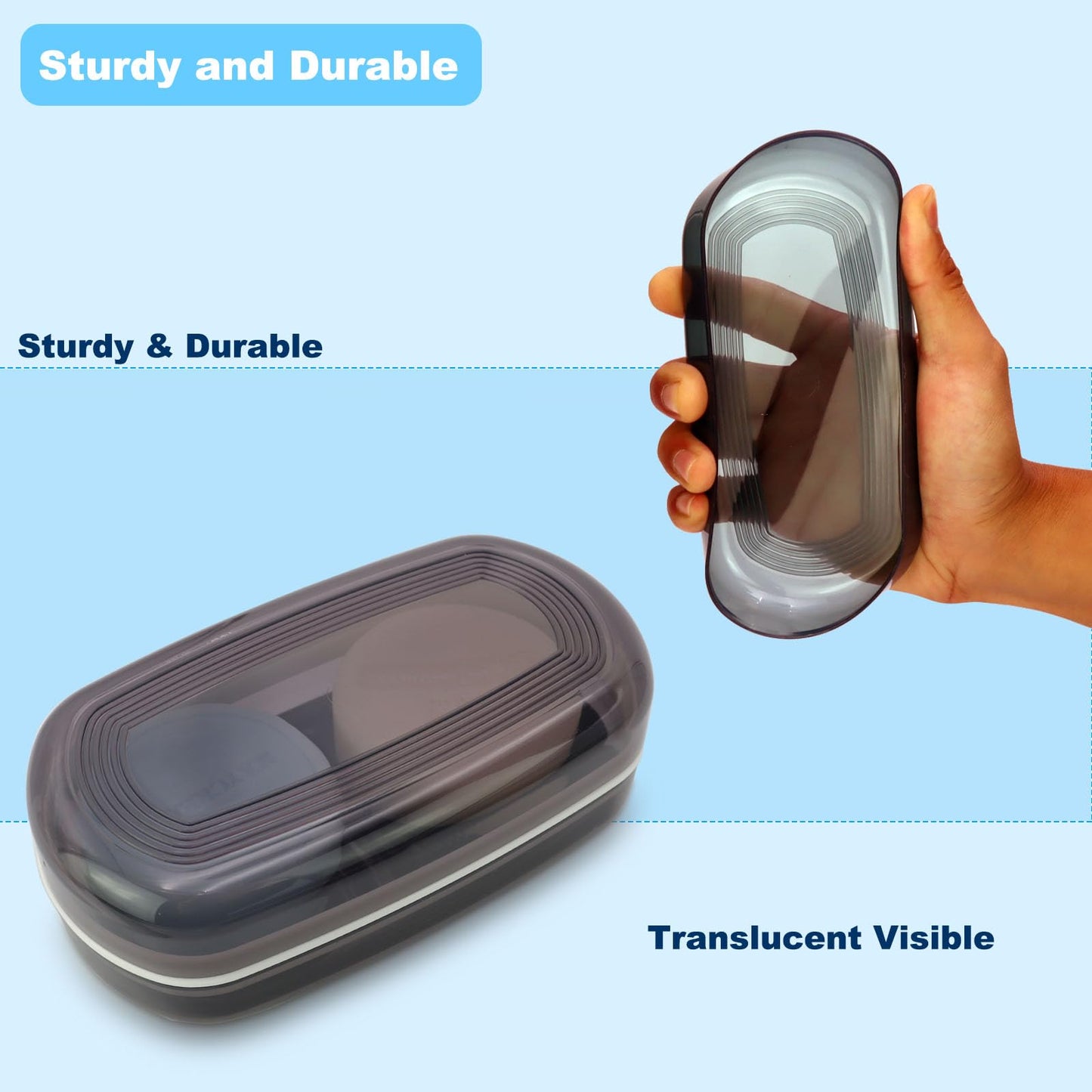 HAYSNA Solid Shampoo Bar Holder, Large Bar Soap Holder, Travel Soap Container, Soap Box with Draining Layer, Soap Case for Bathroom, Traveling, Gym, Camping (Black Style-1-Large)