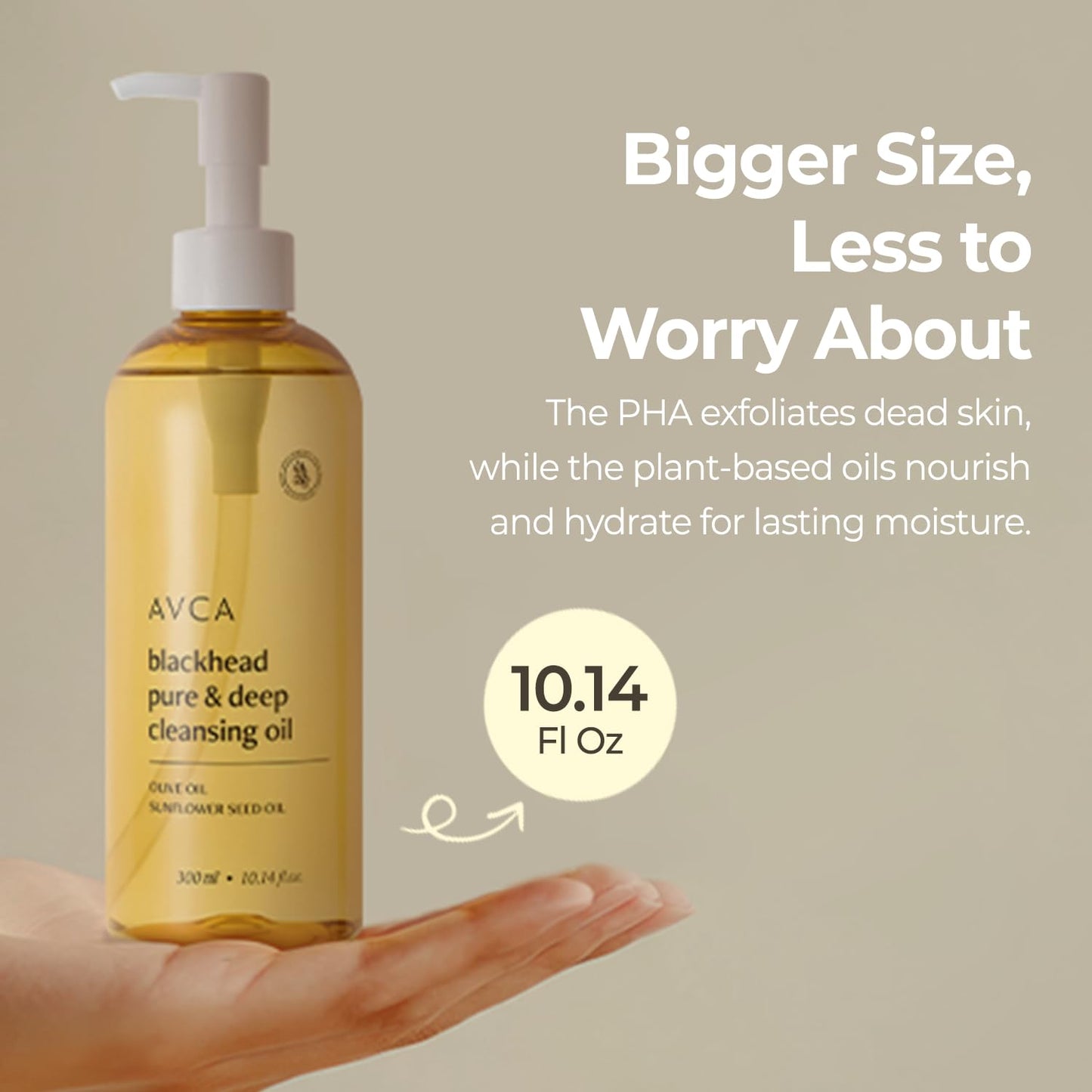 AVCA Blackhead Remover Cleansing Oil 10.14 fl.oz.(300ml) - Makeup & Blackhead Remover, PHA Gentle Exfoliator, Lightweight Pore Cleanser, Korean Skincare for Normal & Oily Skin