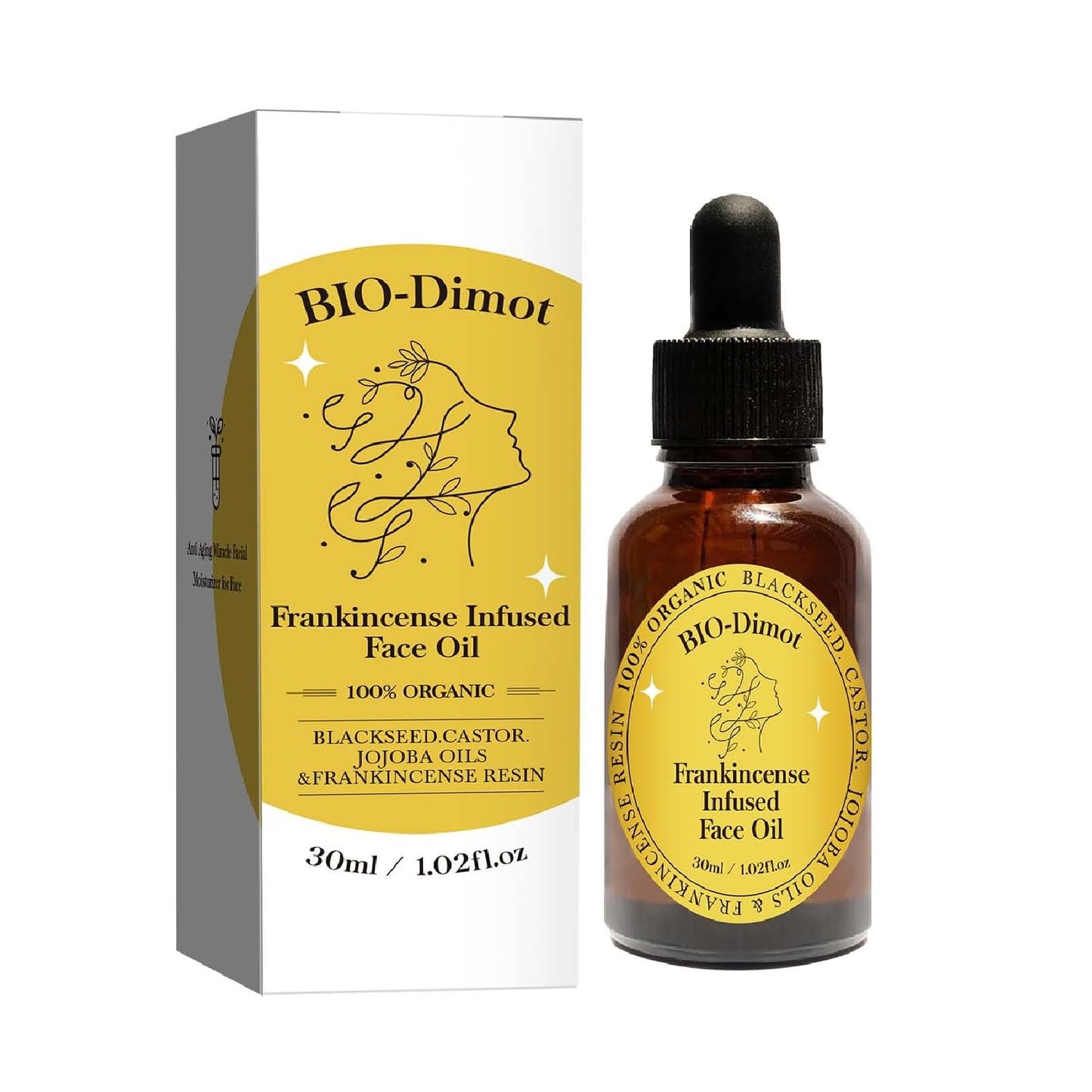 30 ML Frankincense Essential Oil,Organic Castor & Jojoba Oils for Face Anti-Aging Facial Moisturizer Serum,Natural Skincare Hydrates Skin Moisturizing (1 PCS)