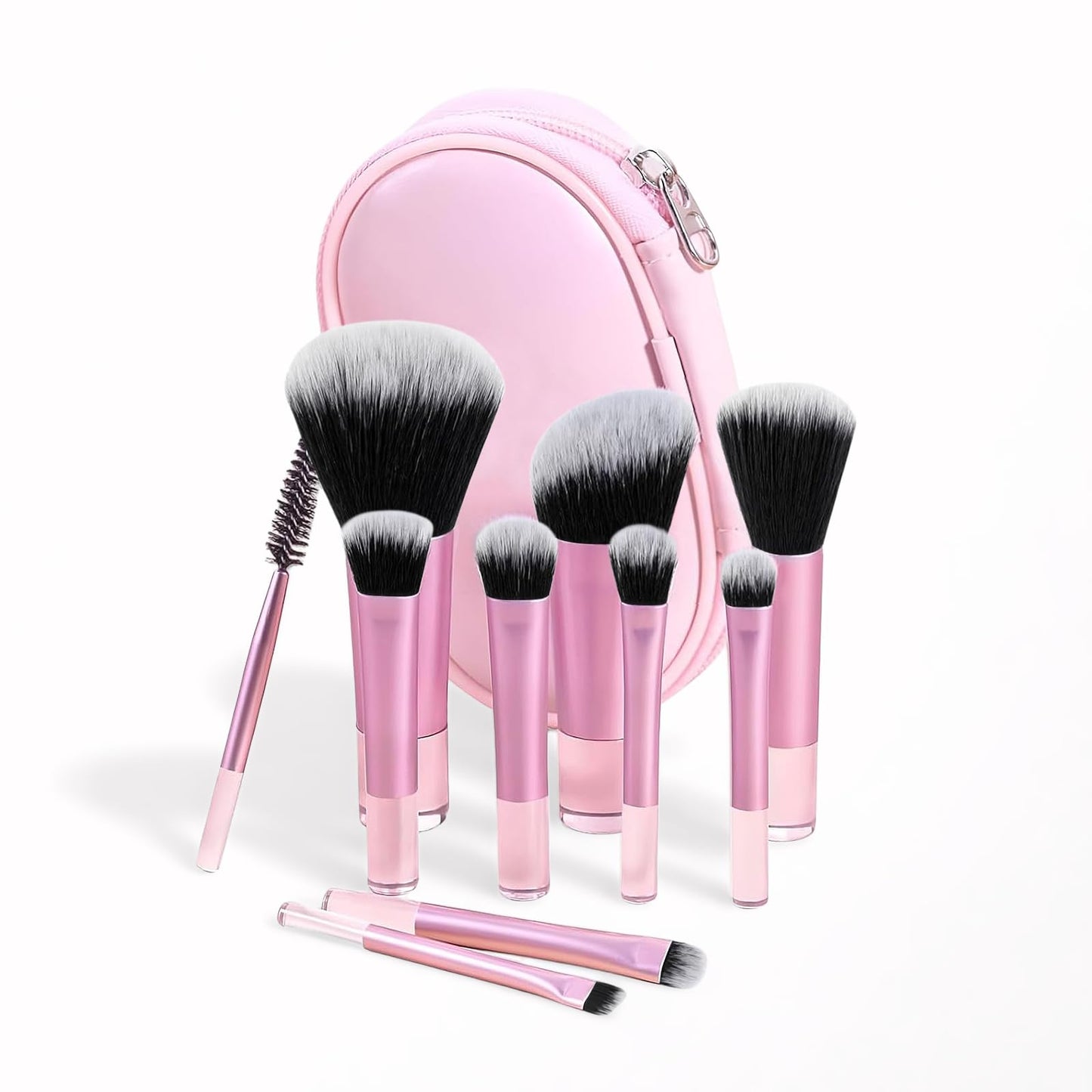 Kingtree 10PCS Mini Makeup Brushes with Pouch, Portable Makeup Brush Travel Set, Easy-taken ON THE GO Makeup Brush Full Complete Function Cosmetic Brushes for Girls