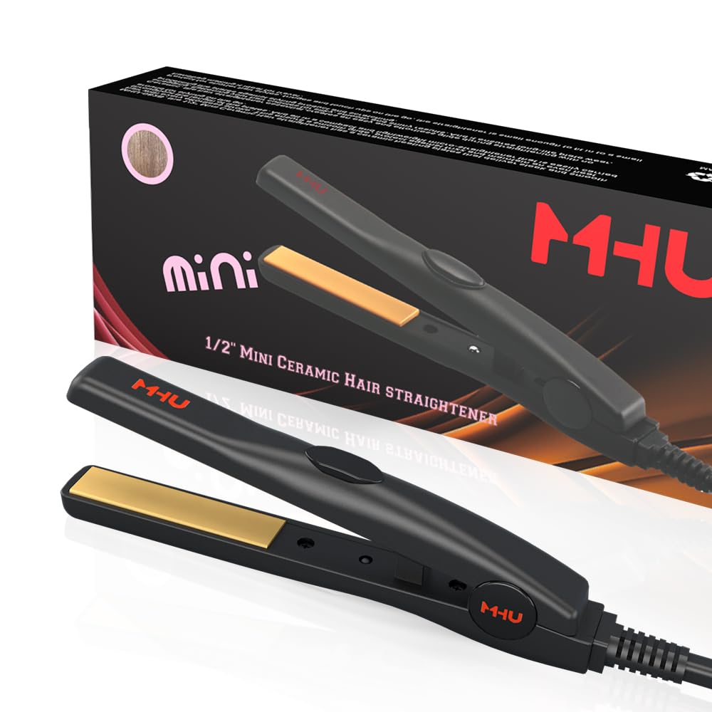 Lightweight Portable Hair Straightener, 0.5 Inch Mini Flat Iron with Ceramic Tourmaline Plates & Smart Constant Temperature - Perfect for Short Hair, Curls, Bangs & Travel - Small Styling Iron