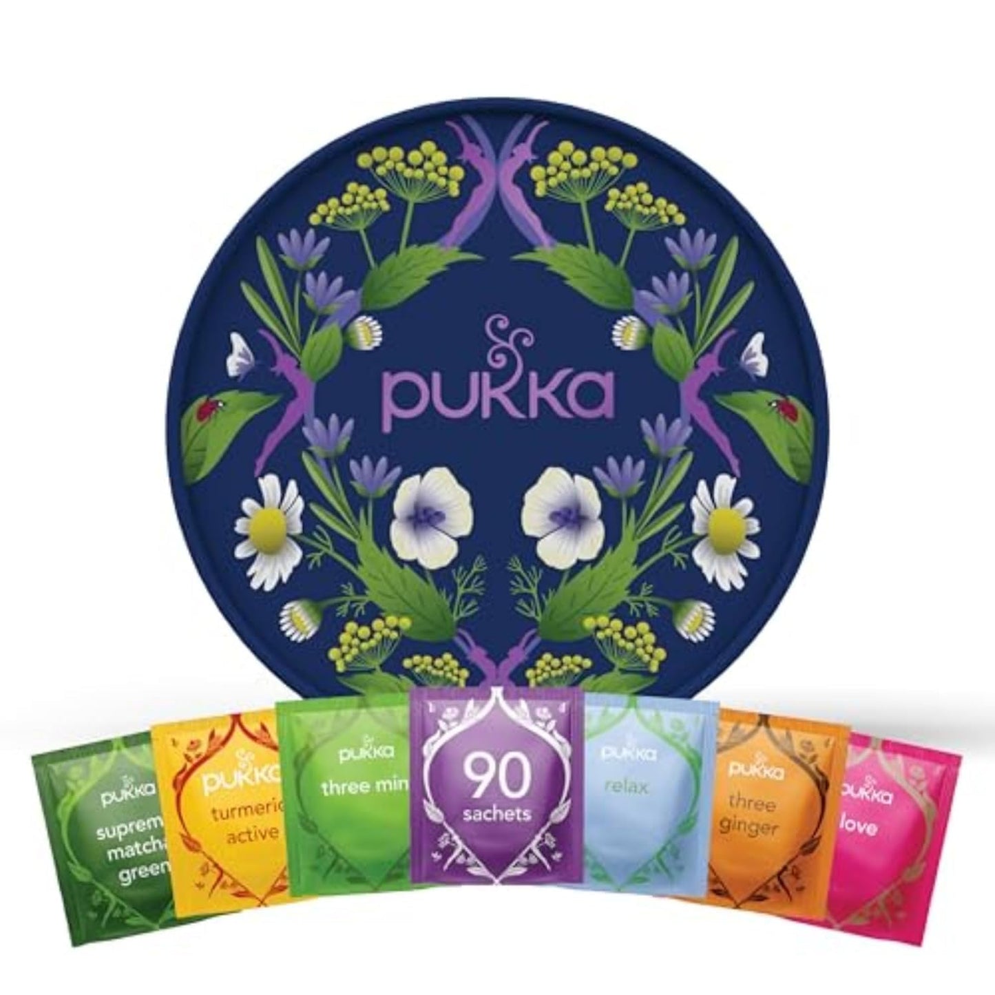 Pukka Tea Organic, Herbal Tea Sampler For Everyday Wellness, Best for Birthdays, Anniversaries & Holidays, Caffeine Free, 90 Bags, 6 Flavors