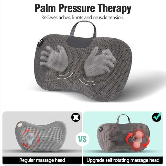 Protable Electric Massage Pillow with Carry Handle -Neck Massager for Pain Relief Deep Tissue with Heat - Electric Kneading 3D Massage Pillow Gifts for Dad Mom Christmas