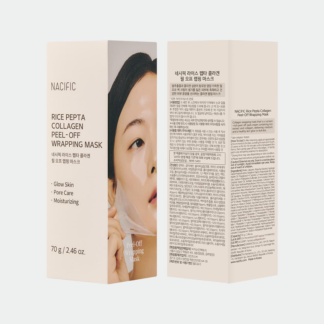 NACIFIC Rice Pepta Collagen Peel-Off Wrapping Mask 2.46oz 70g – Overnight Facial Mask Pack, Hydrating, Firming & Elasticity, Pore Minimizing, Lifting, Glowy Glass Skin, Korean Skincare with Peptide