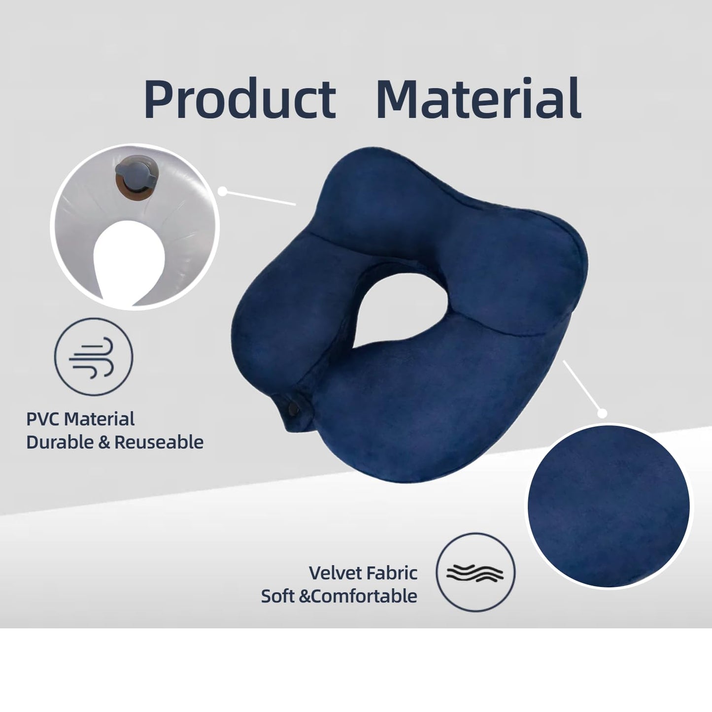 Jron Inflatable Air Travel Pillow Soft Velvet Blow Up Pillow Portable Size Washable Cover for Train Car Office Airplane Sleeping (Navy)