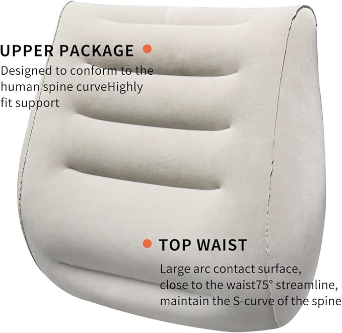 Inflatable Travel Pillow Lower Back Support for Office Chair, 3 in 1 Portable Lumbar Cushion, Wedge and Leg Elevation Pillow, Fast Inflating/Deflation, Ergonomic Inflatable Lumbar Pillow for Airplane