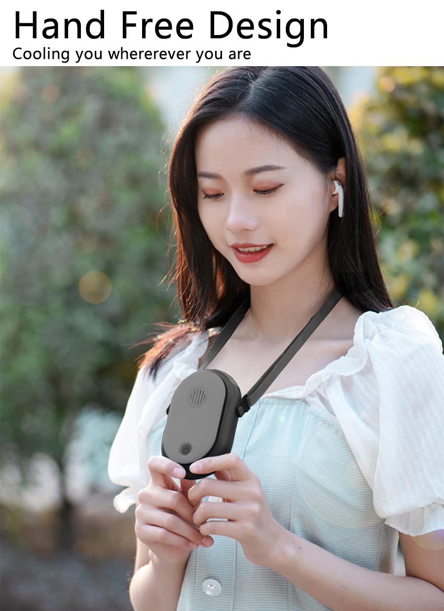 Portable Hanging Neck Fan Wearable Personal Fan Battery Operated USB Rechargeable 3 Speed Mini Handheld Air Conditioning Cooling Refrigeration Necklace Fan for Women Eyelash Camping Outdoor (black)