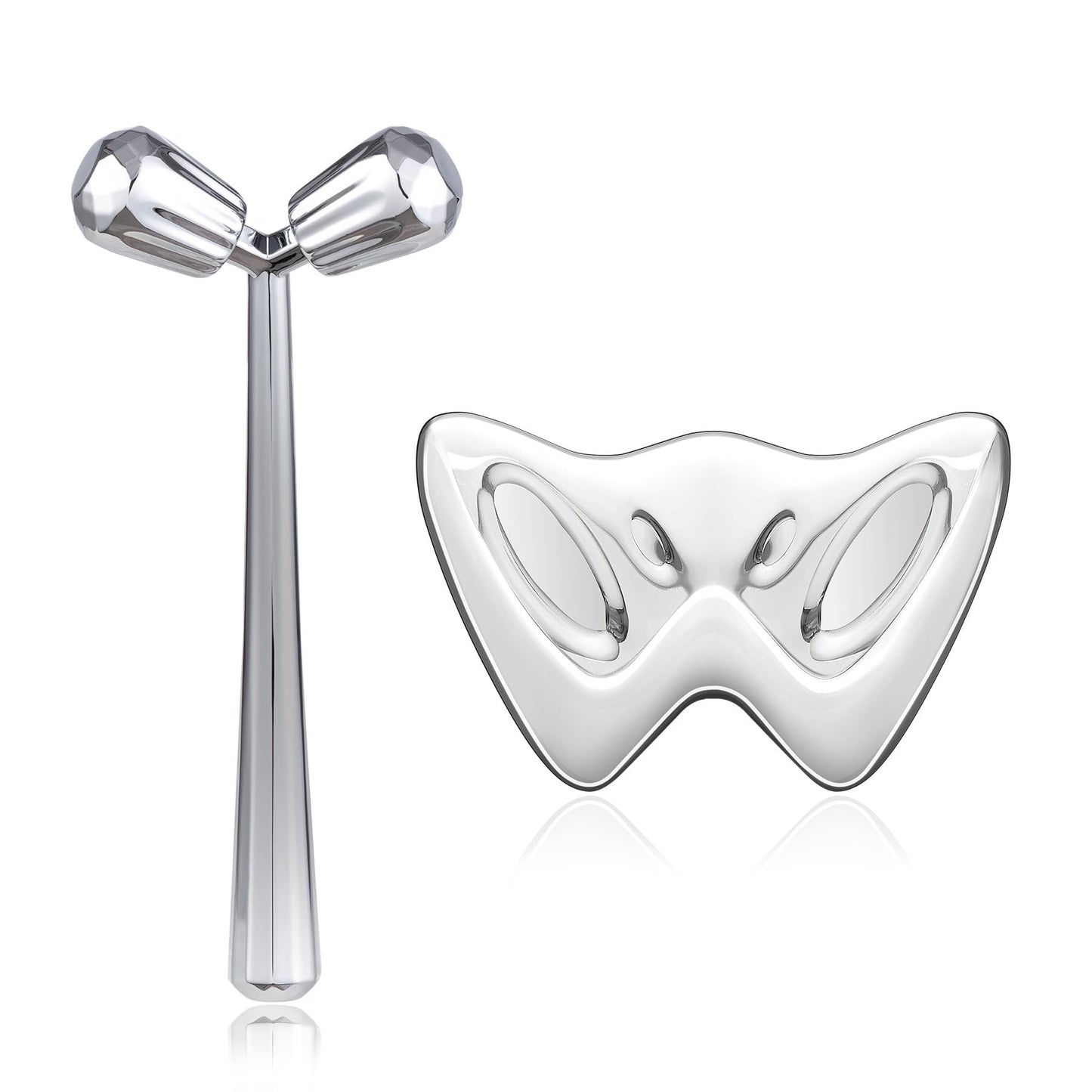 Moikiwi 2PCS Gua Sha Cooling Facial Tool, Stainless Steel Massage Tool, Scraper Tool for Soft Tissue Physical Therapy Stuff, Guasha Beauty Tool for Body Eyes Neck, HD