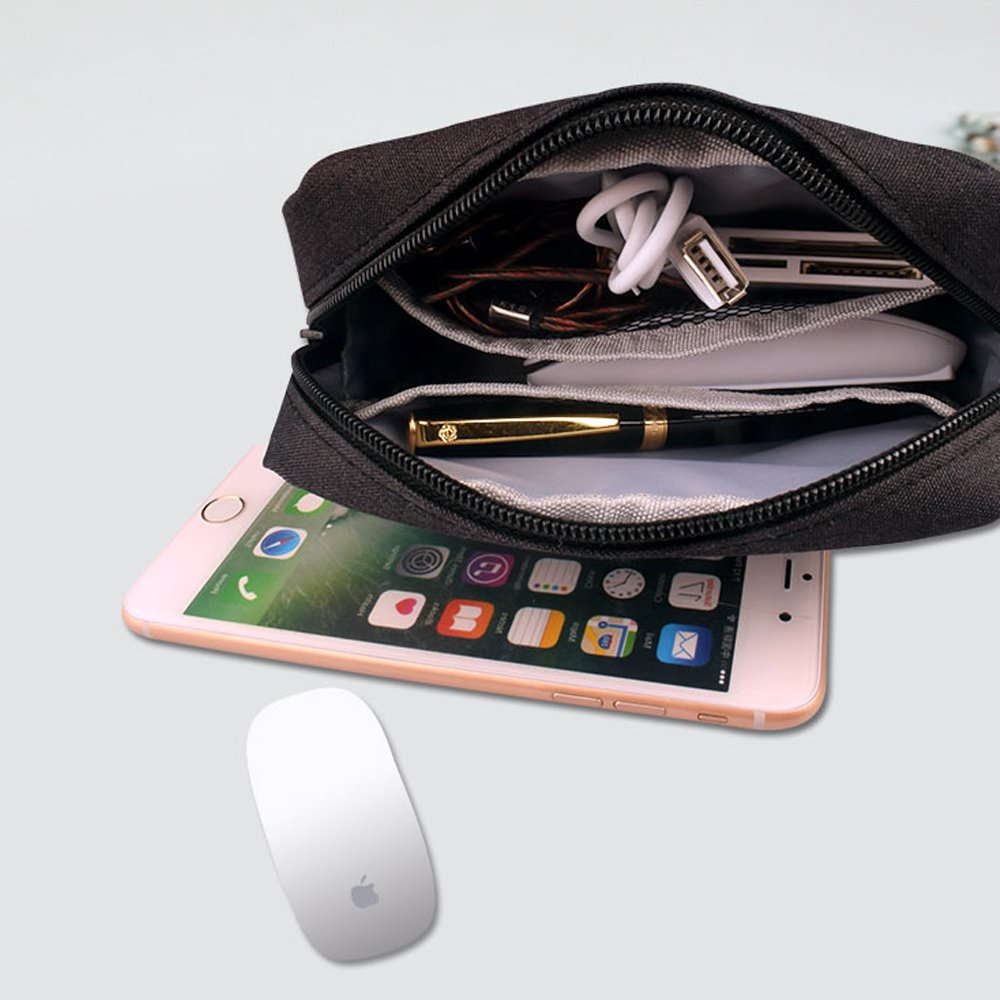 ERCRYSTO Universal Electronics/Accessories Soft Carrying Case Bag, Durable & Light-weight,Suitable for Out-going, Business, Travel and Cosmetics Kit (Small-Black)