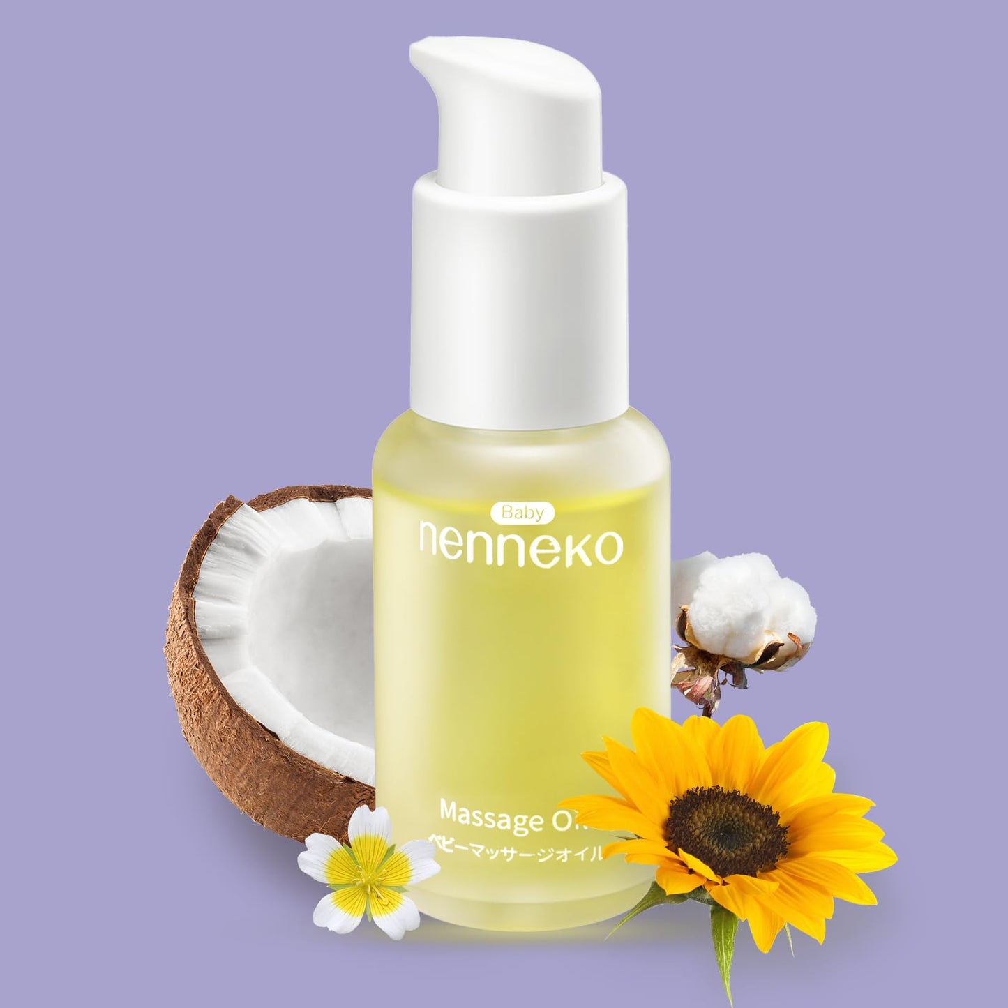 NENNEKO Baby Oil – Organic Unscented Baby Massage Oil for Newborns, Enriched with Mineral & Sunflower Oil – Gentle Moisturizer & Soothing Care – Coconut Oil for Soft, Hydrated Baby Skin