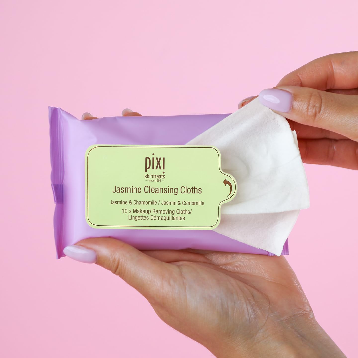 Pixi Beauty Jasmine Cleansing Cloths Mini |Cleansing, Smoothing, and Hydrating Disposable Face Towelettes| Pack of 10 Face Wipes