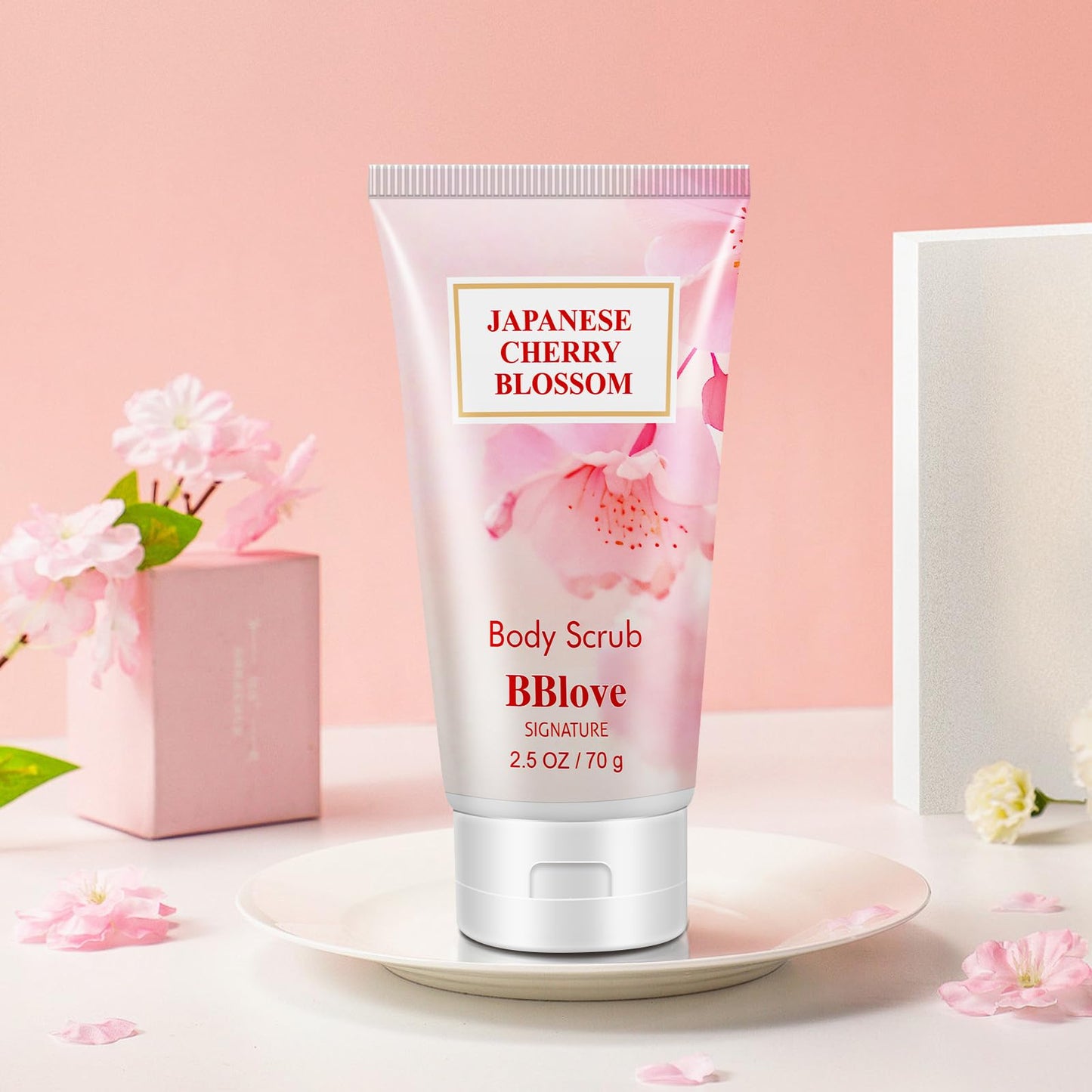 BBlove Bath and Body Gift Set for Women & Girls, Japanese Cherry Blossom, 4PCS Set for-Shower Gel, Body Lotion, Body Mist, Exfoliating Scrub, Body Care Set