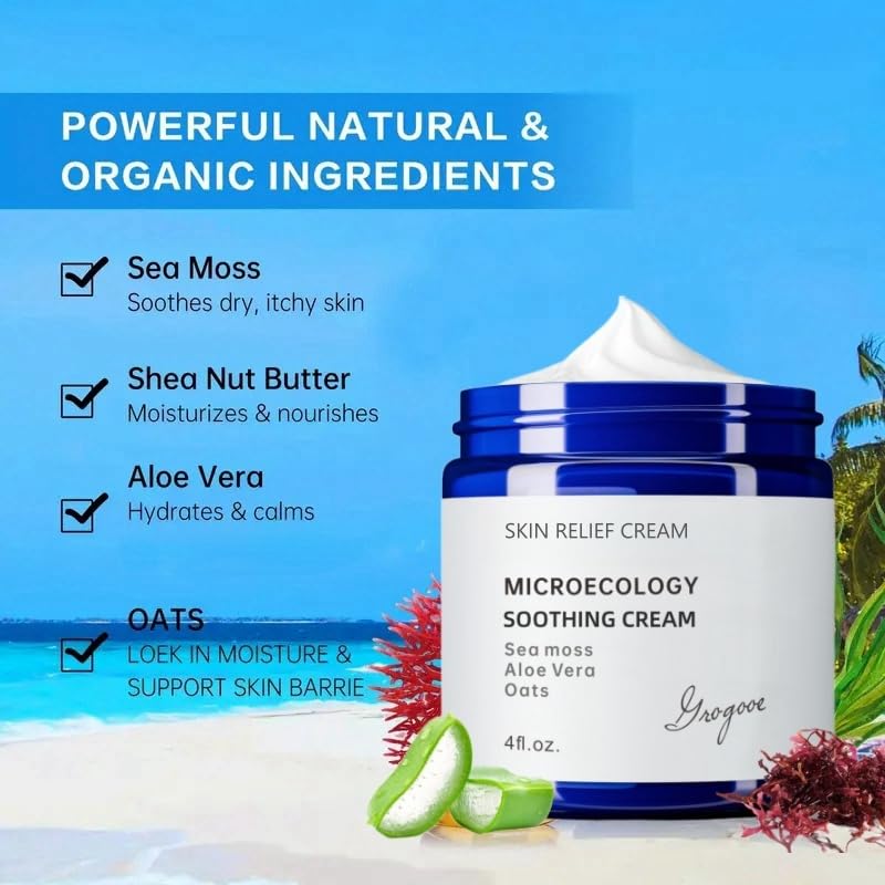 Natural Organic Eczema Soothing Cream Made With Sea Moss Aloe Vera, Oats! Sensitive Skin Dry Skin Hydrating Comfort Moisture Fragrance Free Skin care