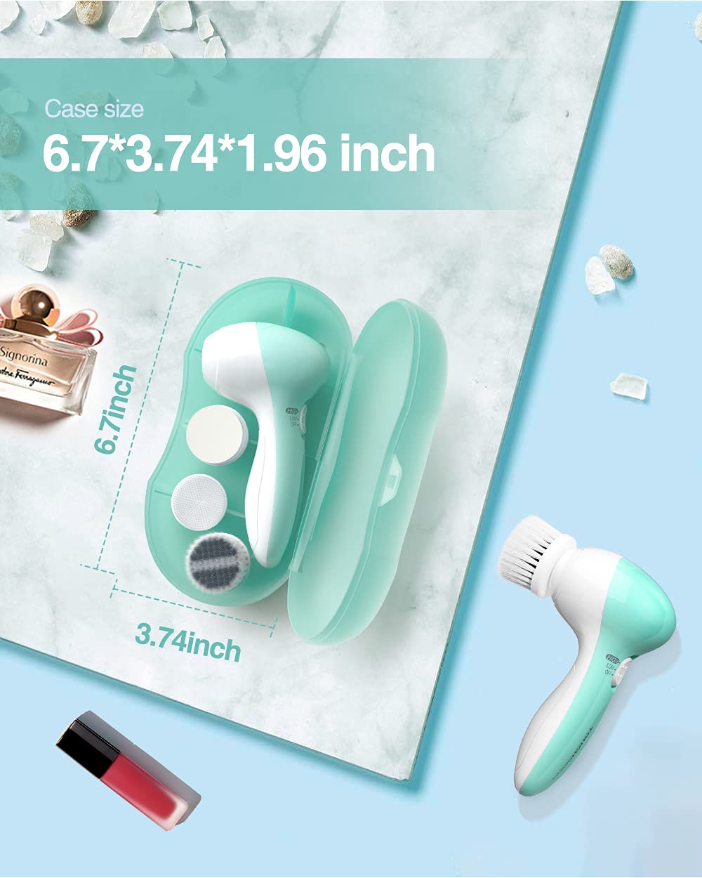 Electric Facial Cleansing Brush for Women, 3-in-1 Face Cleanser and Exfoliator Brush with 3 Brush Heads, 2 Speeds, Waterproof Spin Brush, Portable Travel Case (Green, Battery Operated)