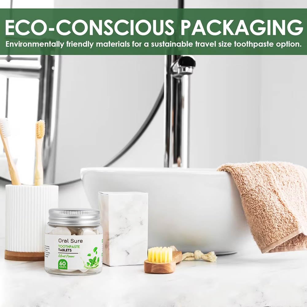 Oral Sure Toothpaste Tablets - Mint Flavor, Anti-Plaque, Anti-Cavity, Prevents Tooth Decay, Anti-Gingivitis, Oral Cleaner, Travel-Friendly, Fluoride-Free