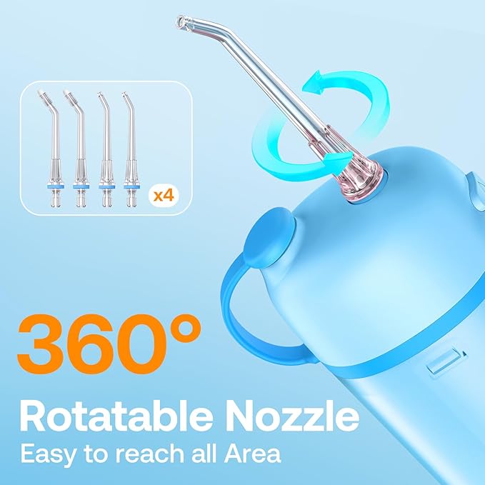 Bitvae P1 Water Dental Flosser, Travel Water Cleaner Picks, Cordless Mini Water Teeth Cleaners with Telescopic Water Tank, IPX7 Waterproof Oral Irrigator, Brace & Sensitive Teeth Care, Sky Blue