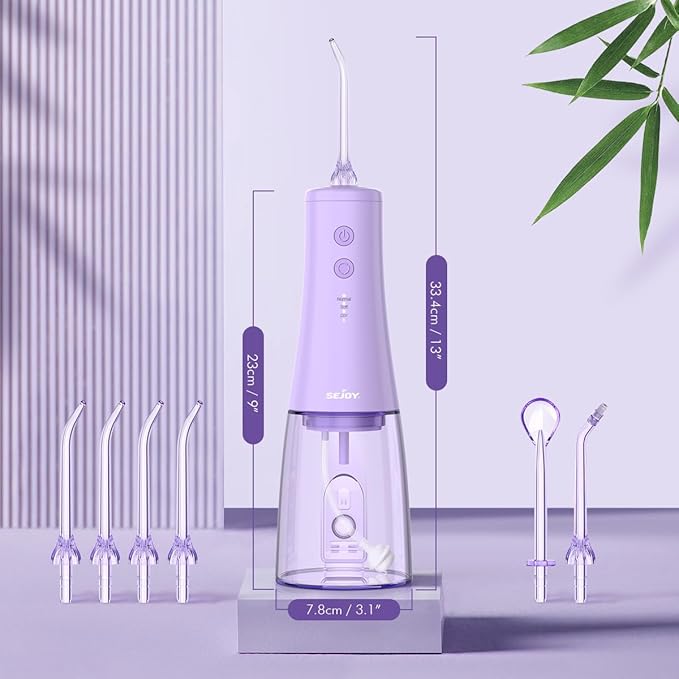 350mL/12oz Water Flosser with 3 Modes 6 Jet Tips,Dental Oral Irrigator USB Rechargeable Cordless Water Dental Picks for Teeth Cleaning,IPX7 Waterproof,for Home and Travel for Oral Care(Purple)