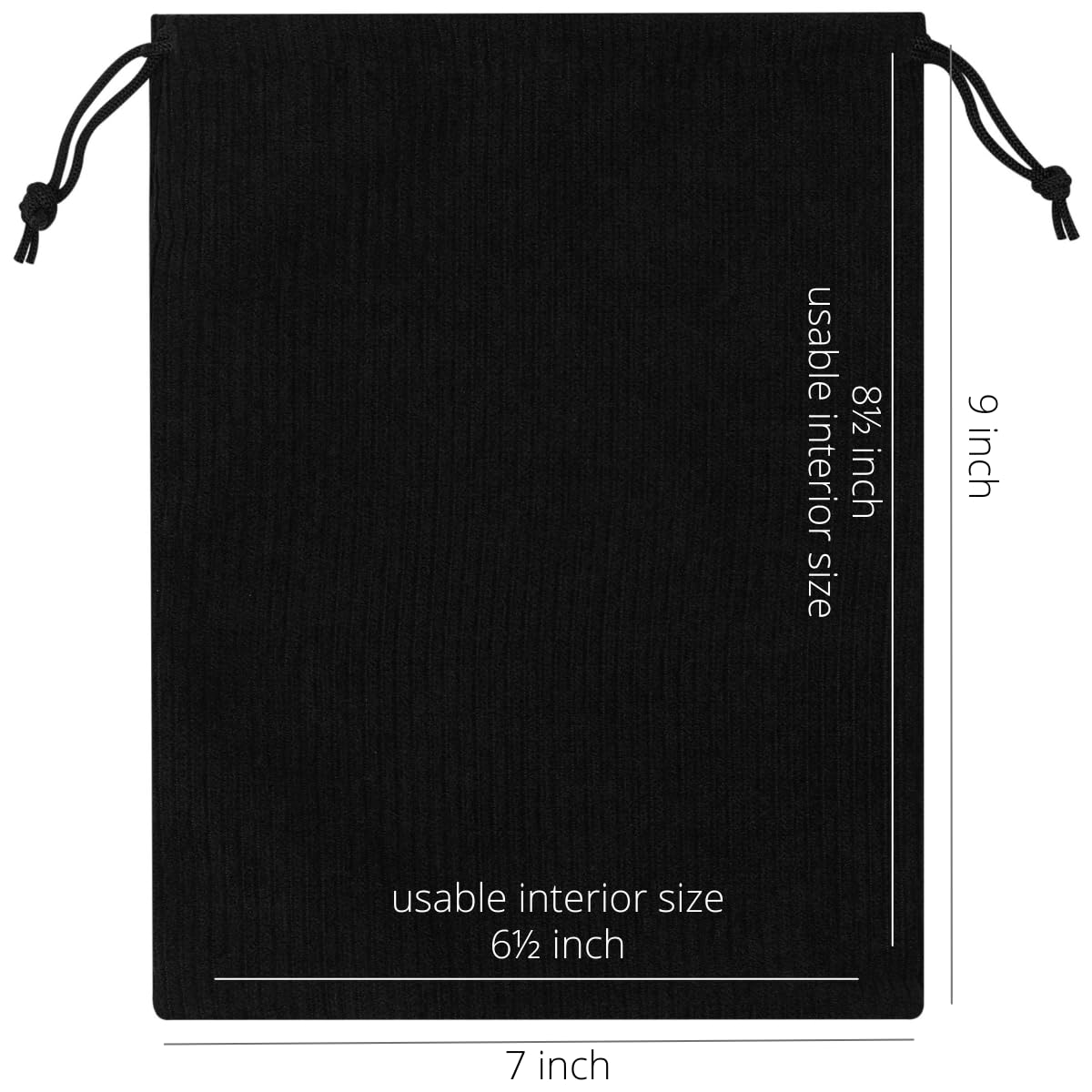 PALTERWEAR Corduroy Drawstring Bags - Set of 5 - For Organization, Make-up, Travel, Purse, Storage, Office and More (Black, 7 x 9 Inch)