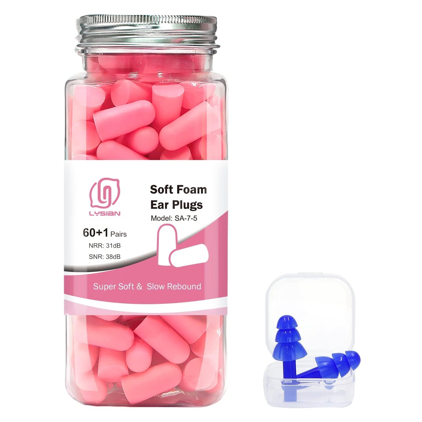 LYSIAN Ultra Soft Foam Ear Plugs for Sleep Noise Reduction -38dB Noise Cancelling Earplugs for Sleeping, Snoring, Shooting, Travel, Women-60 Pairs-Pink Color