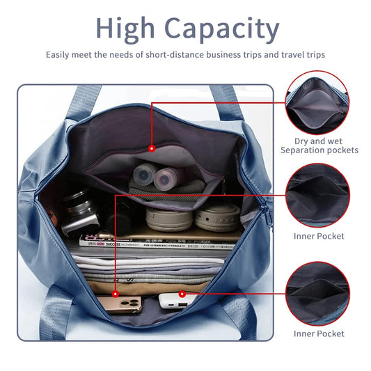 Jahomieo Large Capacity Foldable Travel Bag, Expandable Waterproof Carry on Bag, Dry and Wet Separation Spor Duffel Bags