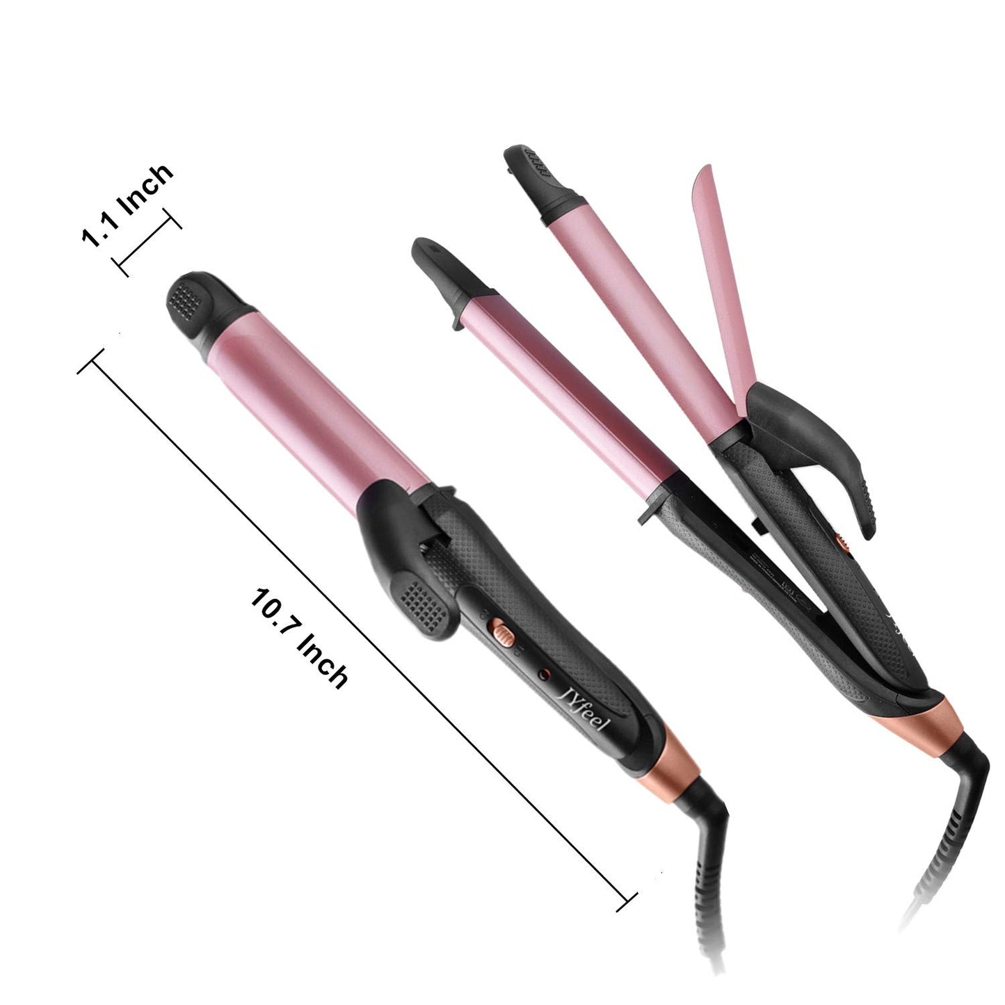 JYfeel 2 in 1 Flat Iron Curling Iron in One, Travel Hair Straightener and Curler Dual Voltage Mini Straightener Curler Combo with 1 Inch Ceramic Plate Rose Gold