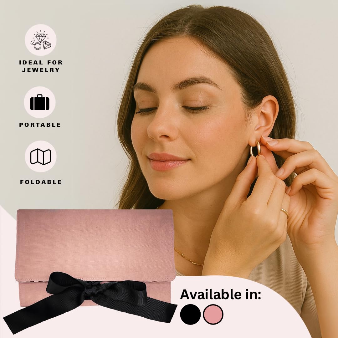 Bag-all Travel Jewelry Roll | Flat Roll Up Jewelry Organizer Case | Compact Traveling Necklace Organizer | Traveling Pouch for Jewellery | Pink/Blush