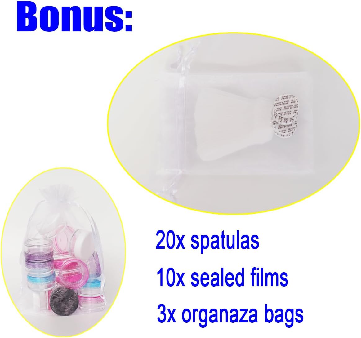 Wopanxye 20pcs 5g Small Travel Sample Cosmetic Containers for Make-up Eye Shadow Nails Lotion Powder Gems Beads Jewelry Cream, 5ml Clear Round Pot Jars with White Lid, Mini 5ml Plastic Sample Jars