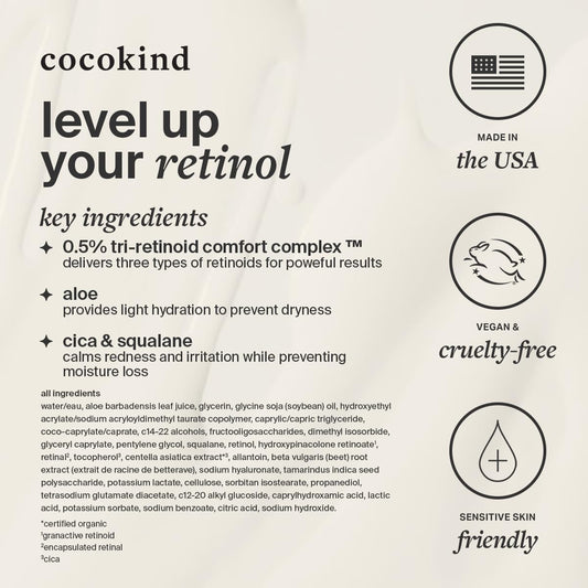 Cocokind Advanced Retinol Gel 0.5%, Improve the Appearance of Fine Lines and Uneven Texture without Irritation, Aloe and Cica to Prevent Dryness, 1 fl oz