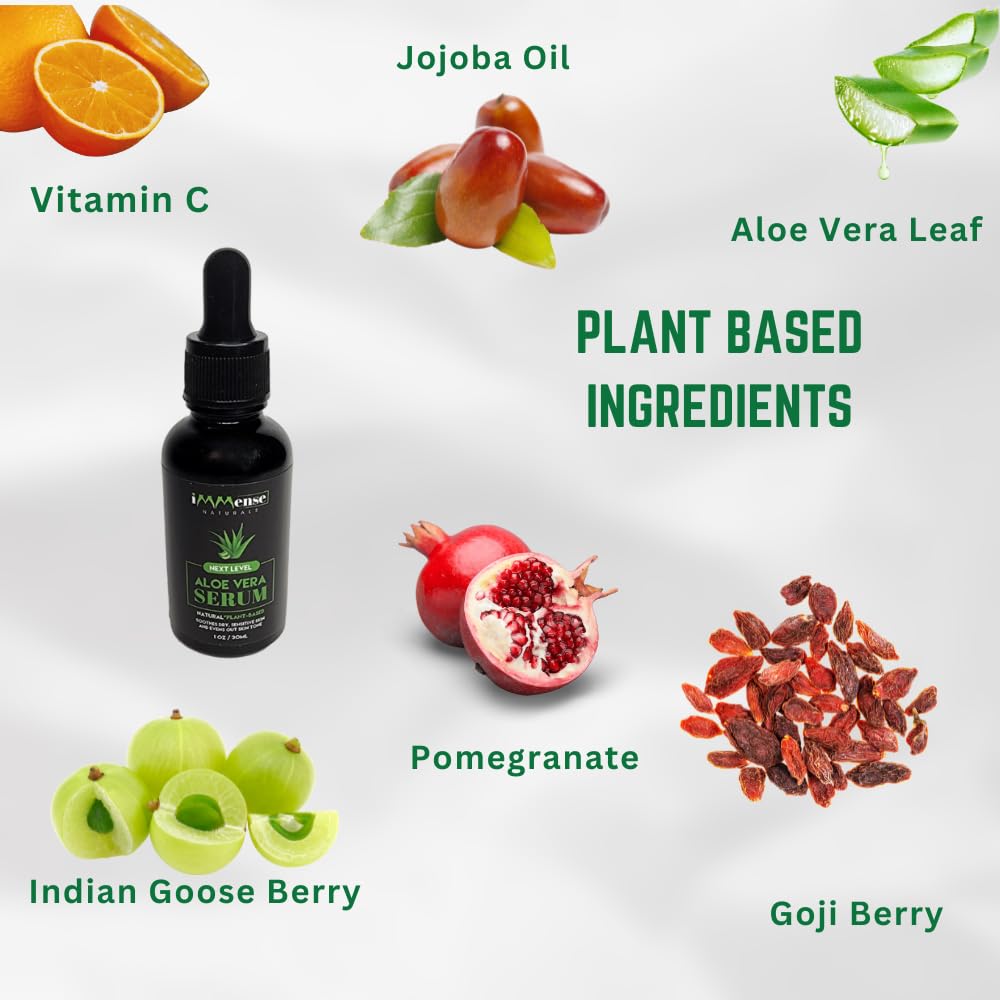 iMMense Naturals Aloe Vera Serum with Vitamin C for Wrinkles & Fine Lines, Use To Brighten Skin-Correct Dark Circles, Hydrate and Even Skintone. Use for a Natural Makeup Primer