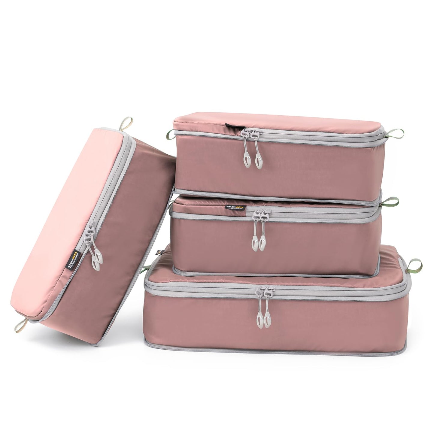 4 Set Compression Packing Cubes, Carry On Suitcase Luggage Travel Organizers (Light Pink)