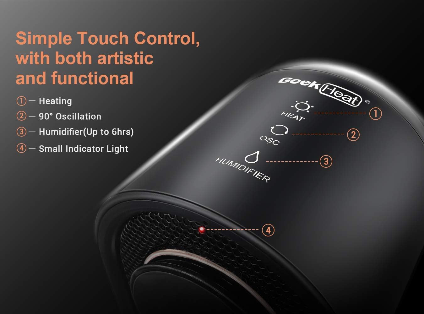 Black+Decker Portable Electric Heater with Humidifier Function, Fast Heating with Widespread Oscillation, Multi-protection, for Office Desk Bedroom Indoor Use