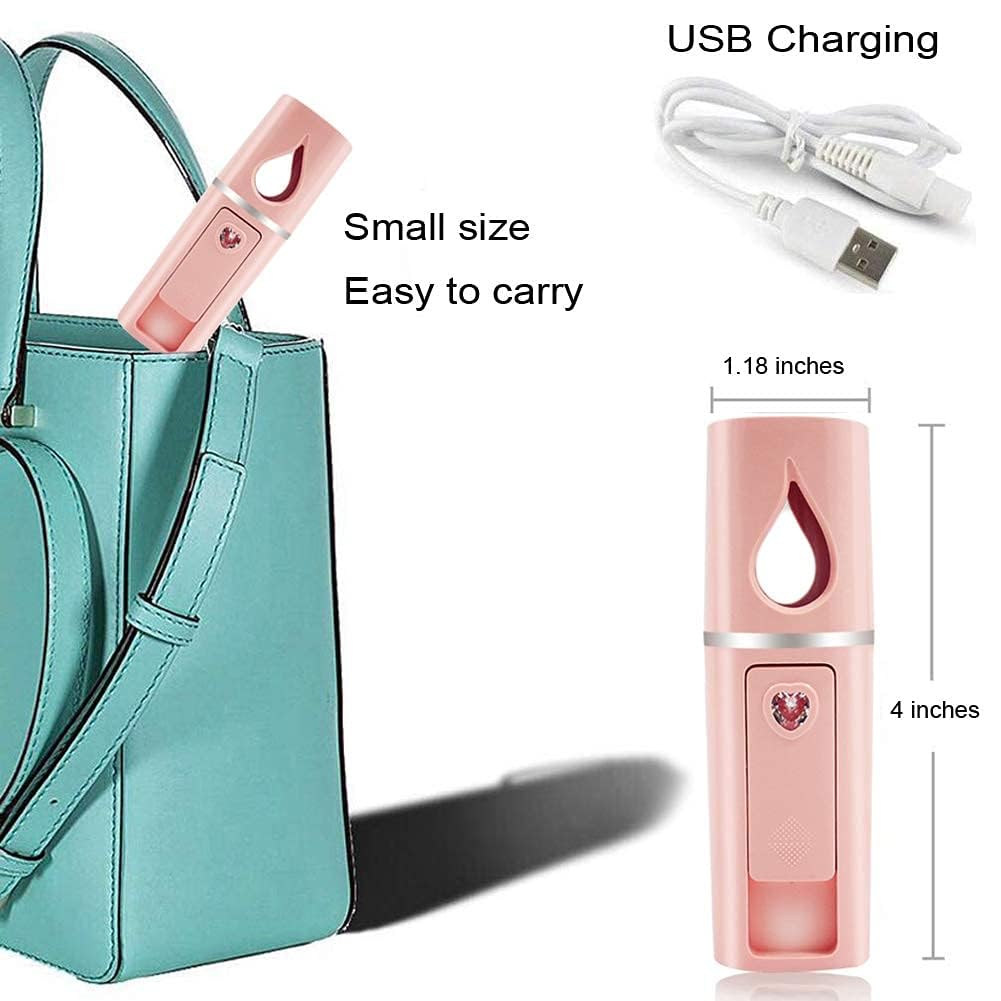 2 Pack Nano Facial Mister 20ml Mini Face Humidifier Portable Facial Sprayer USB Rechargeable Handy Skin Care Machine Moisturizing & Hydrating for Face, Makeup, Eyelash Extensions (White + White)