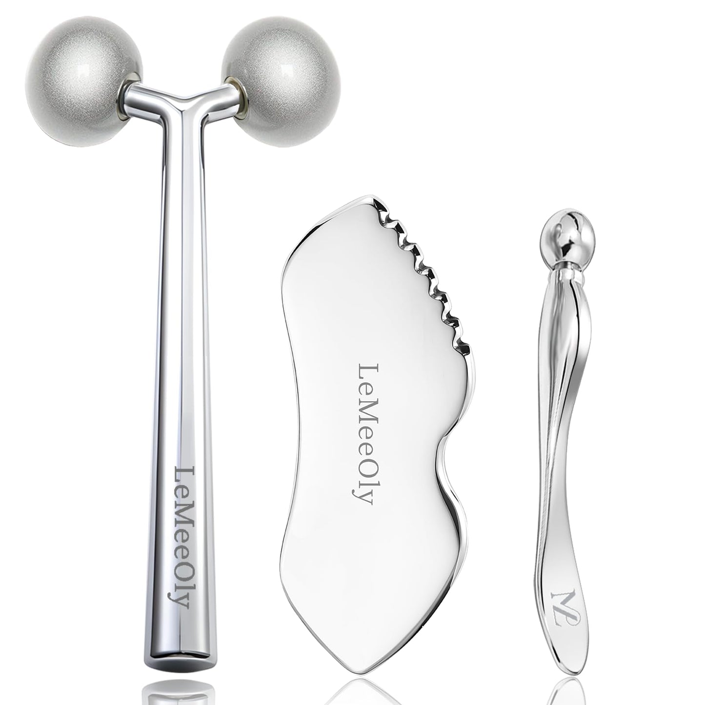 LeMeeOly Face Roller Massager Skin & Gua Sha Facial Tools Stainless Steel, Facial Massage Skin Care for Face Neck Body, Reduce Puffiness Remove Wrinkles, Valentines Gift for Women