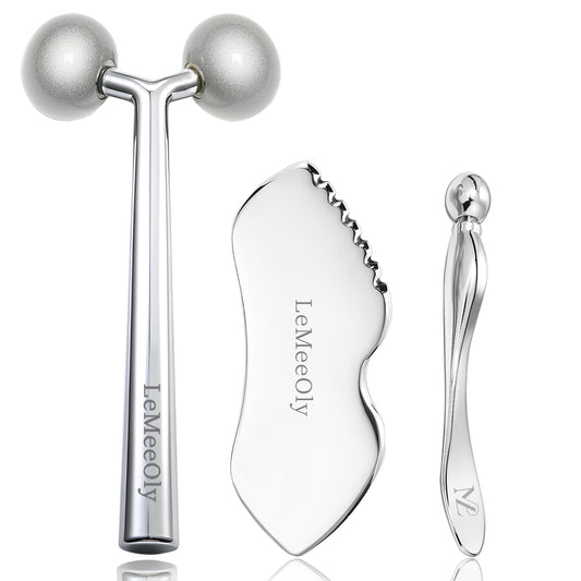 LeMeeOly Face Roller Massager Skin & Gua Sha Facial Tools Stainless Steel, Facial Massage Skin Care for Face Neck Body, Reduce Puffiness Remove Wrinkles, Valentines Gift for Women