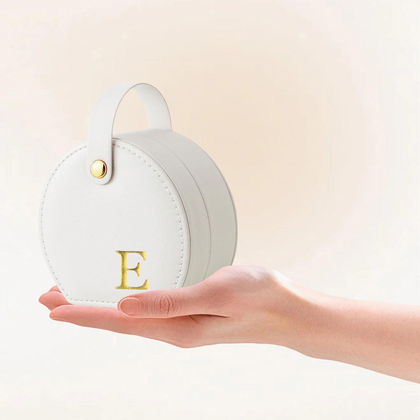 Travel Jewelry Case,Personalized Jewelry Box,Elegant Half-Moon Design with Personalized Golden Initial Case,Personalized Gifts for Women,Jewelry organizer;Personalized Gifts for Women or Friends(E)