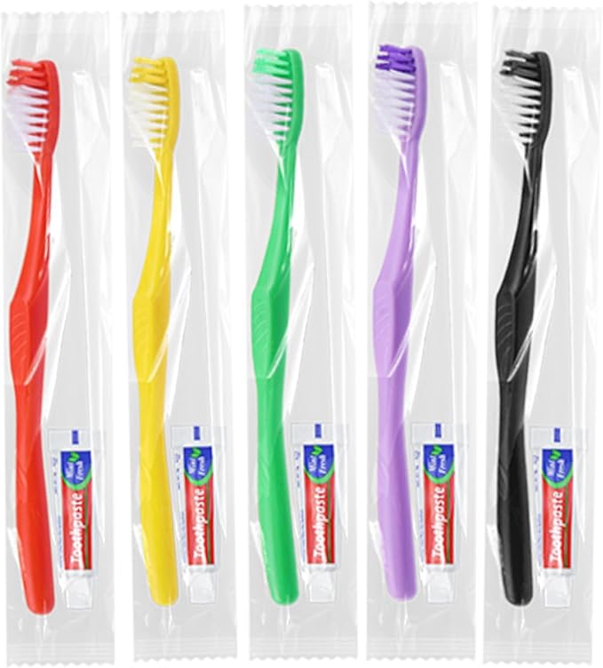20pcs Disposable Toothbrushes with Toothpaste,Single Use Toothbrush with Toothpaste Individually Wrapped Disposable Travel Toothbrushes Kit Bulk for Homeless,Hotel,Guests(5 Colors)