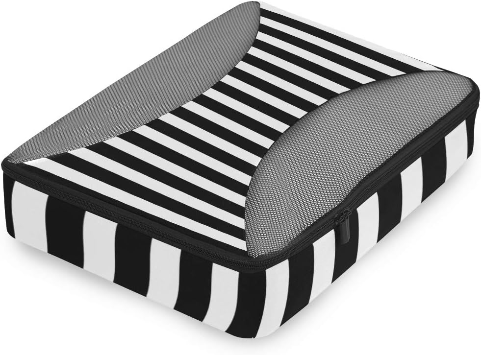 ALAZA 4 Set Packing Cubes for Travel Essentials Black White Stripes Suitcases Luggage Organizer Bags