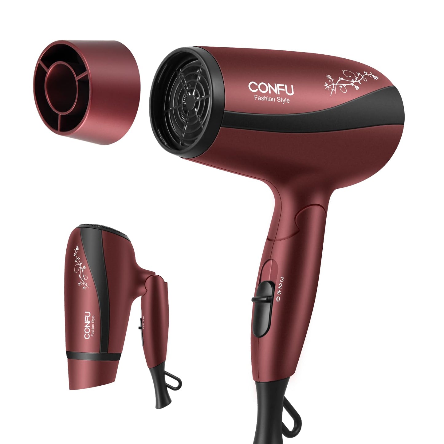 CONFU Portable Travel Blow Dryer, 1600W Ceramic Tourmaline Ionic Hair Dryer, Compact Folding Lightweight Hair Dryers for Women,1600 Watt Shine & Style Small Hair Dryer