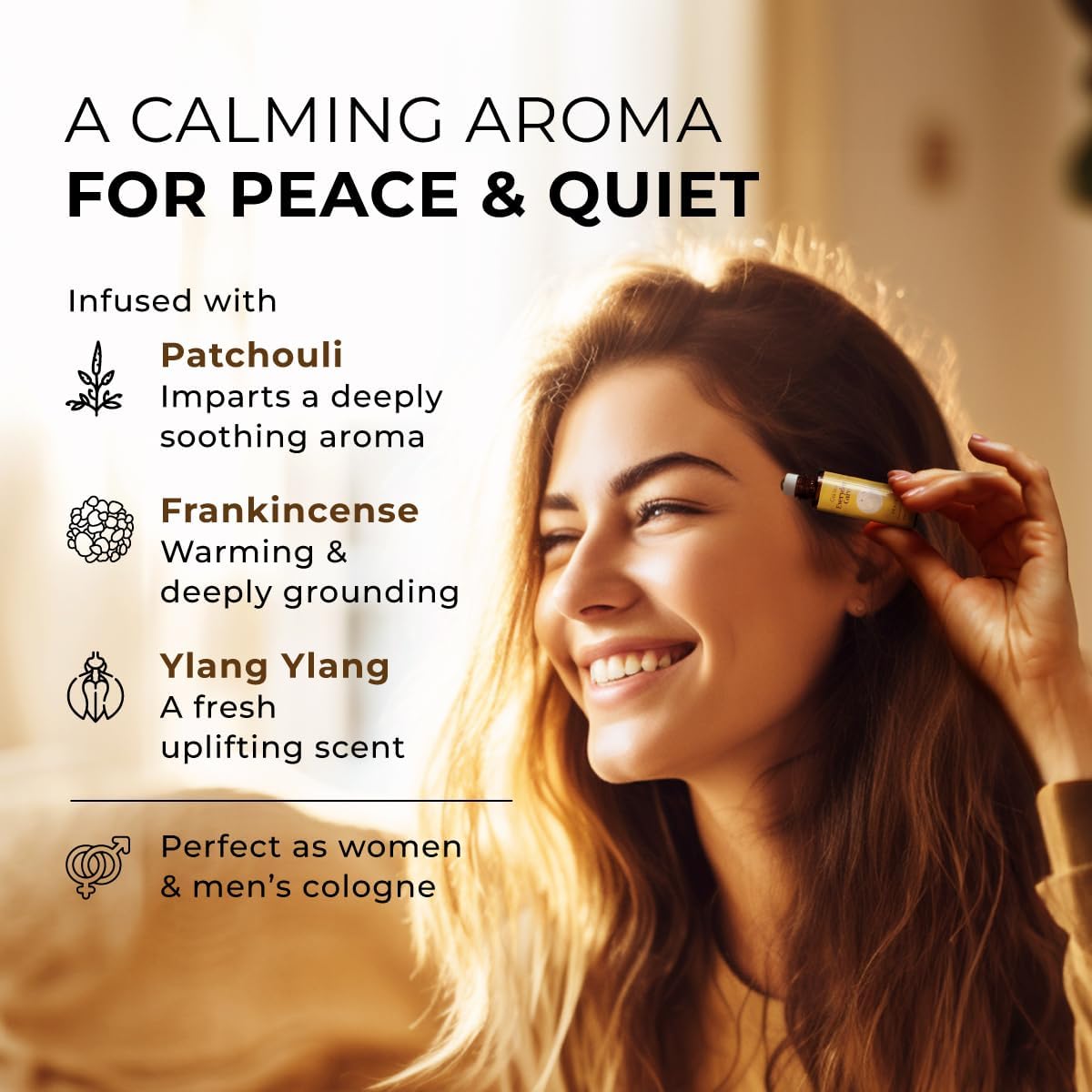 Gya Labs Peace Essential Oil Roll on - 100% Pure Natural Calming Oil for Fatigue, Blend with Patchouli, Frankincense, Aromatherapy Relaxation Gifts for Women and Men, Travel Size (0.34 Fl Oz)