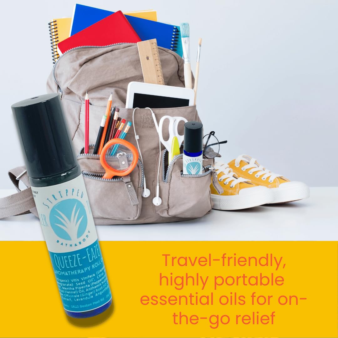 Stripped Bath & Body Queaze Eaze Essential Oil Roll On | Stomach Support Essential Oil Blend with Ginger, Lemon, Peppermint, and Fennel – Skin-Friendly Carrier Oils | Stocking Stuffer Gift