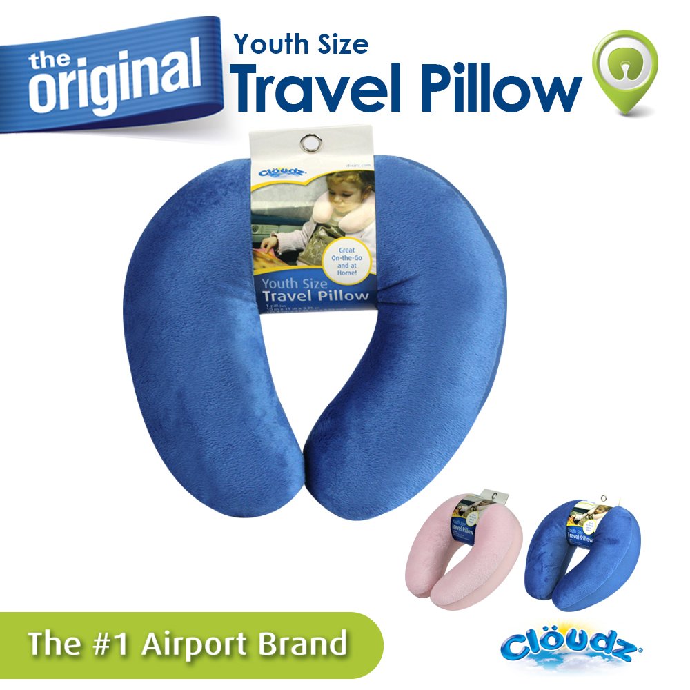 Cloudz Kids Dual Comfort Microbead Airplane Travel Neck Pillow. Super Soft Cozy Plush on One Side, Cool Relaxing Spandex on The Other! Keep Your Kids Comfy and Supported at Home or On The Go! - Blue