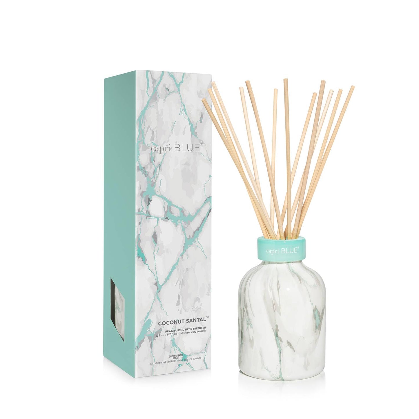 Capri Blue Modern Marble Reed Diffuser Set - Includes Reed Diffuser Sticks, Scented Oil & Glass Bottle - Luxury Scents for Bedroom Decor & Bathroom Air Freshener - Coconut Santal (5.7 fl oz)