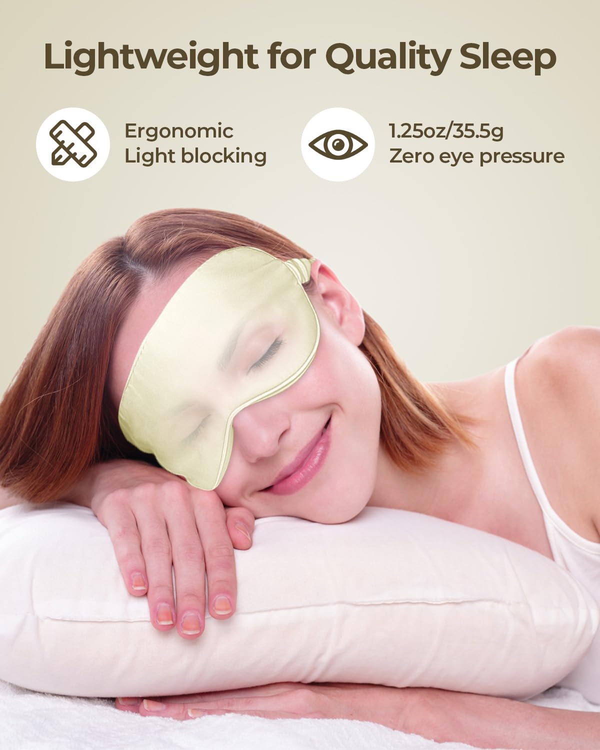 SGMSILK 100% Pure Mulberry Silk Sleep Mask, 3D Contoured Cup Eye Mask for Sleeping, 22 Momme Super Soft Breathable Blindfold, Adjustable Blackout Travel Silk Eye Cover Ivory